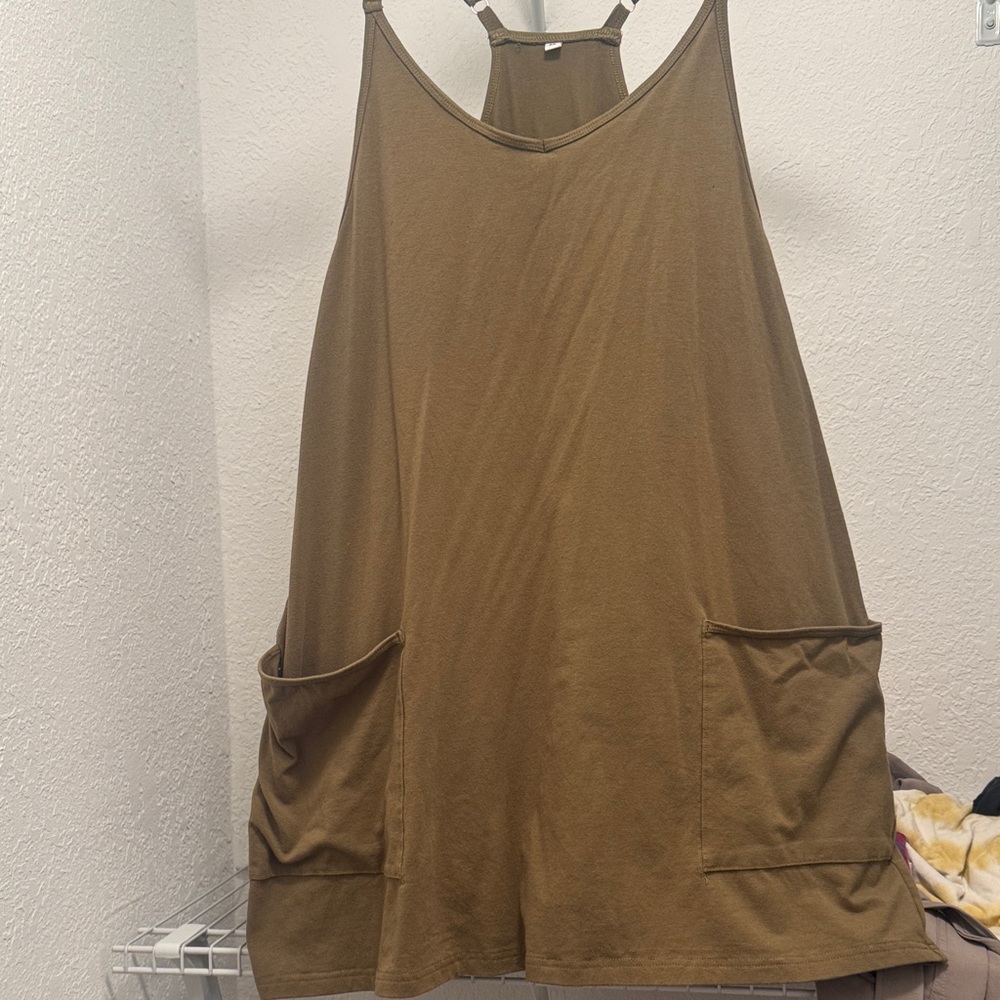 Amazon Women's Olive Green Strapless Dress with Pockets